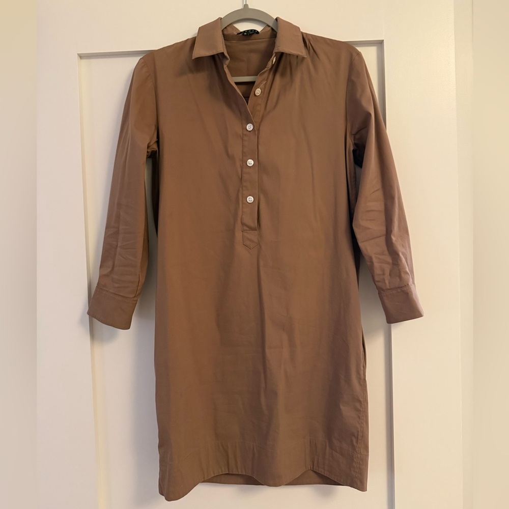 Theory Taupe Collared Shirt Dress